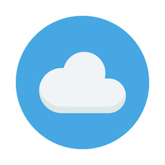 Cloud flat icon isolated on blue background. 
Cloud sign symbol in flat style.Weather forecast element Vector illustration for web and mobile design.