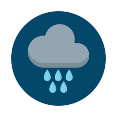 Cloud with Rain drop flat icon isolated on blue background. Cloud rain sign symbol in flat style. Weather forecast element Vector illustration for web and mobile design.