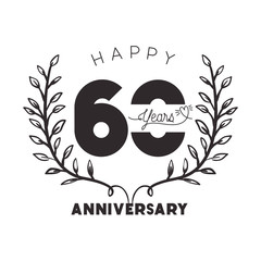 number 60 for anniversary celebration card icon