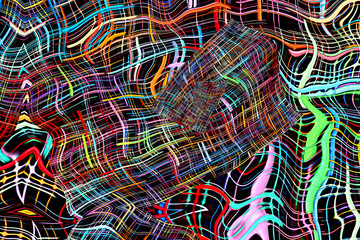 Abstract multicolored striped and twisted fractals pattern. Comic background.