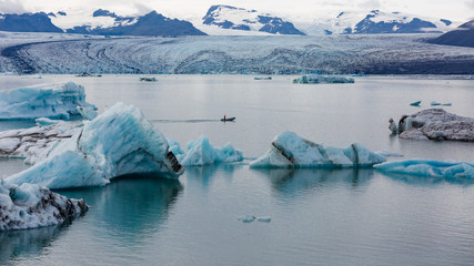 Vatnajokull glacier south Iceland with floating icebergs
