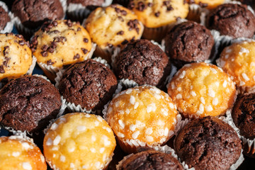 many mini muffins on dessert buffet - muffin closeup - - obrazy, fototapety, plakaty