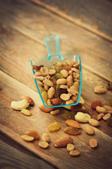 mixed nuts on wooden table