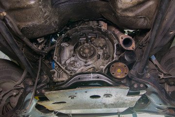 close-up car engine, internal combustion engine. selective focus