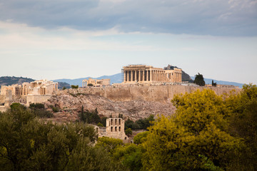 Fototapeta na wymiar athens seen from Philopapou hill with views to Herodium , Acropolis and the Parthenon, Attica, Greece
