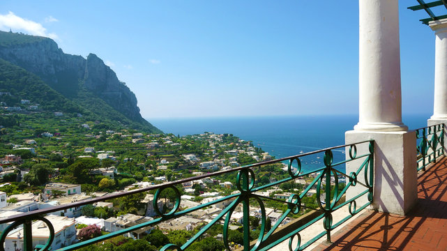 Amazing view of Capri town from a terrace of the island, Capri, Italy