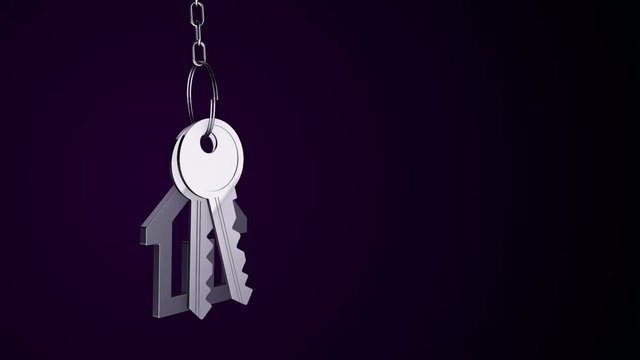 Animation of rotation keys from a new home with trinket like house icon. Animation of seamless loop.