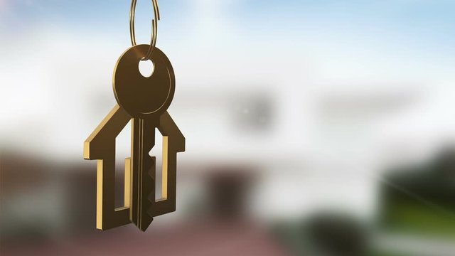 Animation of rotation keys from a new home with trinket like house icon. Animation of seamless loop.