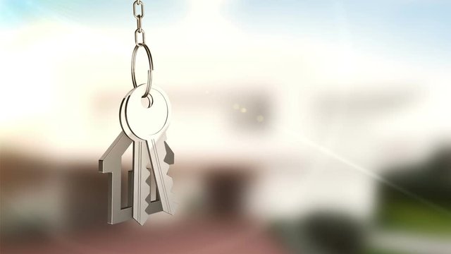 Animation of rotation keys from a new home with trinket like house icon. Animation of seamless loop.