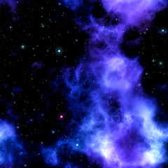 Night sky with blue nebula and stars seamless tiling