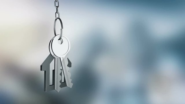 Animation of rotation keys from a new home with trinket like house icon. Animation of seamless loop.
