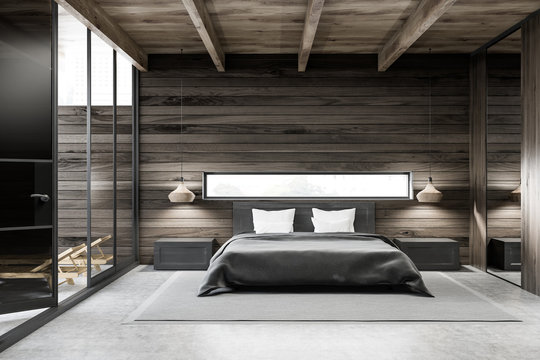 Dark wooden bedroom interior