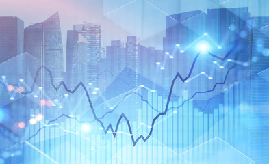 Double exposure of graphs over cityscape