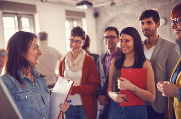 Business team young people with leader woman.