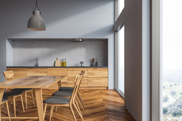 Gray dining room interior table close up