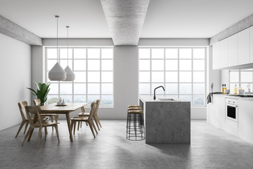 Spacious white kitchen interior