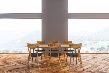 Minimalistic gray dining room interior