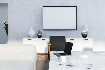 White living room interior, horizontal poster