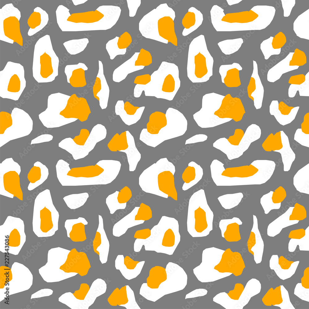 Poster the texture of the leopard spots. leopard pattern for textiles. white-yellow spots on a gray backgro