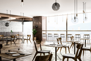 Loft brick and concrete restaurant corner