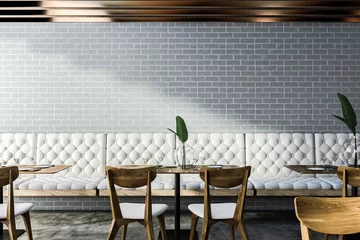 Papier Peint photo Restaurant Intérieur de café en briques grises