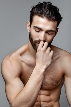 Handsome young man beauty session.