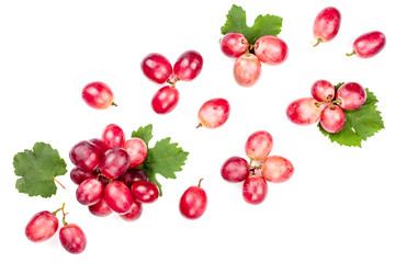 pink grapes isolated on the white background with copy space for your text. Top view. Flat lay...