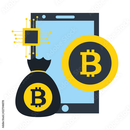 Smartphone Money Bag Bitcoin Cryptocurrency Fintech Stock - 
