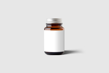 Supplement Amber  Bottle & Box Mockup on light grey background. Mockup template ready for your design. 