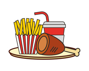 leg chicken french fries soda fast food