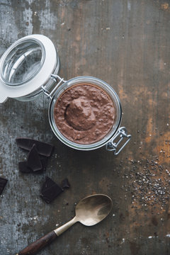 Food: Chocolate Pudding with coconut milk and chia seeds, vegan