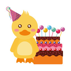 cute duck with party hat cake kawaii birthday