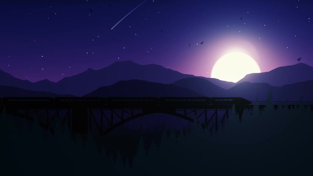 Animation moving of landscape in cartoon style . Three versions on my portfolio: day, sunset and night. Animation of seamless loop.