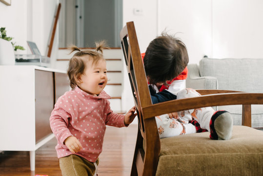 Happy Kids Playing At Home