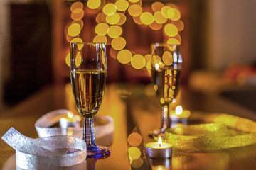 Two Glasses of Champagne Blurred Background
