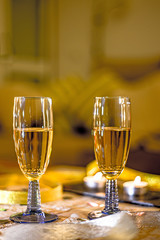 Two Glasses of Champagne Blurred Background