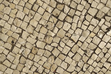 top view of the road from the brown paving stones.
