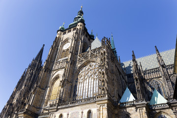 Gothic St. Vitus' Cathedral on Prague Castle in the sunny Day, Czech Republic