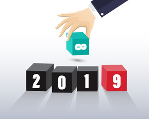 Happy new 2019 year. Greetings card. Colorful design. Vector illustration.