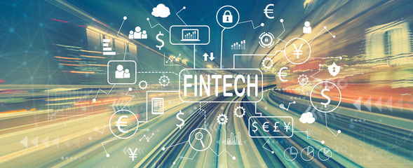 Fintech theme with abstract high speed technology POV motion blur