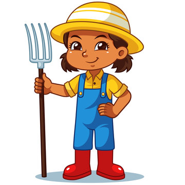 Farmer Girl Holding Fork Ready To Work