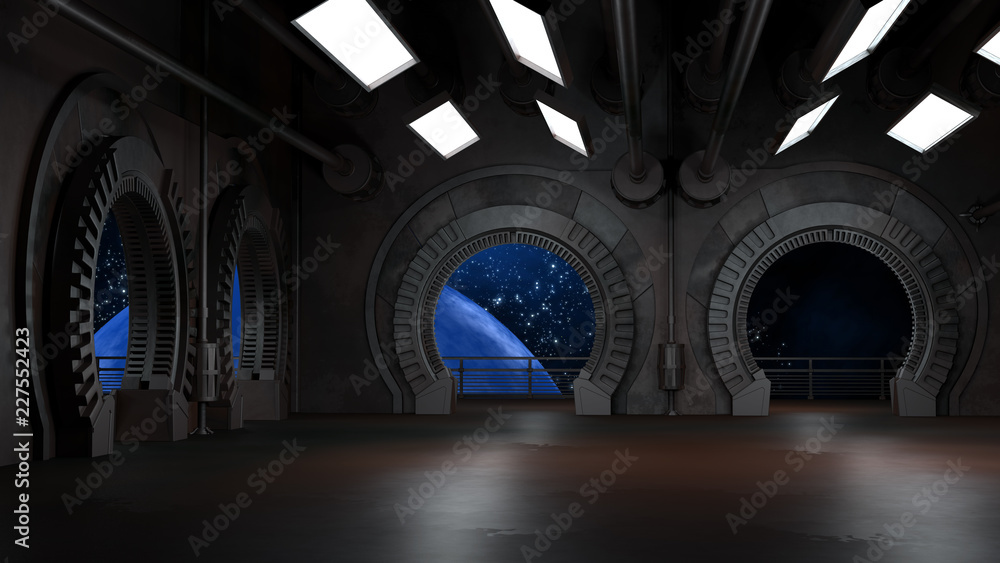 Wall mural space environment, ready for comp of your characters.3d rendering