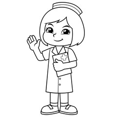 Nurse Girl Friendly Welcoming Pose BW