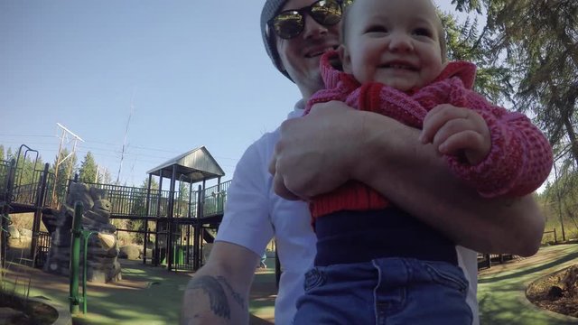 Baby Girl and Dad Park Slide Selfie POV
