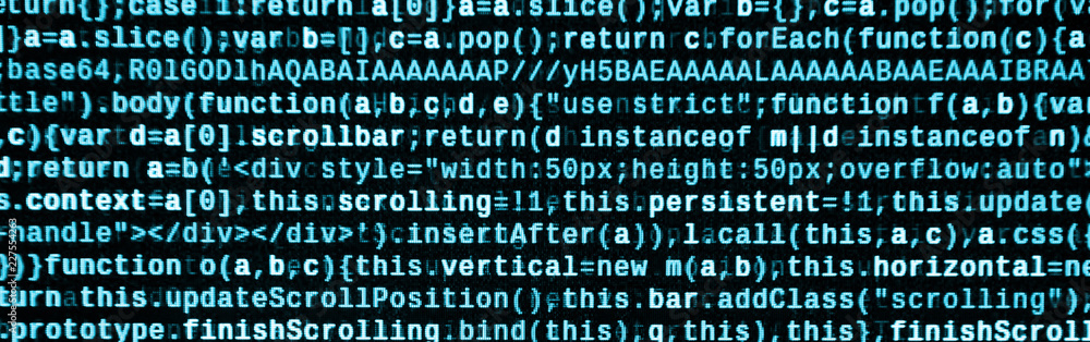 Poster big data and internet of things trend. it specialist workplace. website html code on the laptop disp