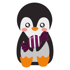 cute penguin with sweet candy