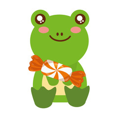 cute frog with sweet candy