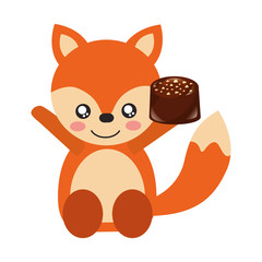 cute fox with sweet candy chocolate