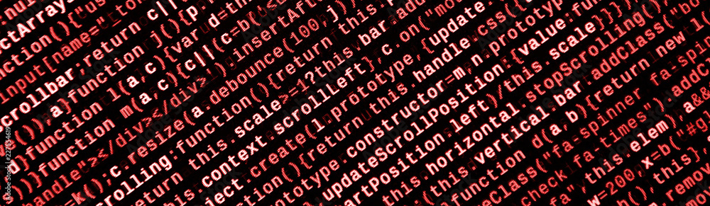 Poster big data and internet of things trend. it specialist workplace. website html code on the laptop disp