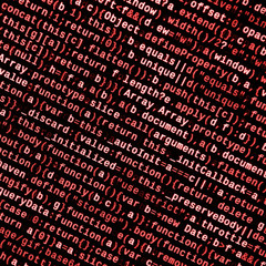 Writing programming code on laptop. Digital binary data on computer screen